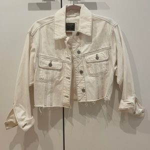 Cropped white denim jacket